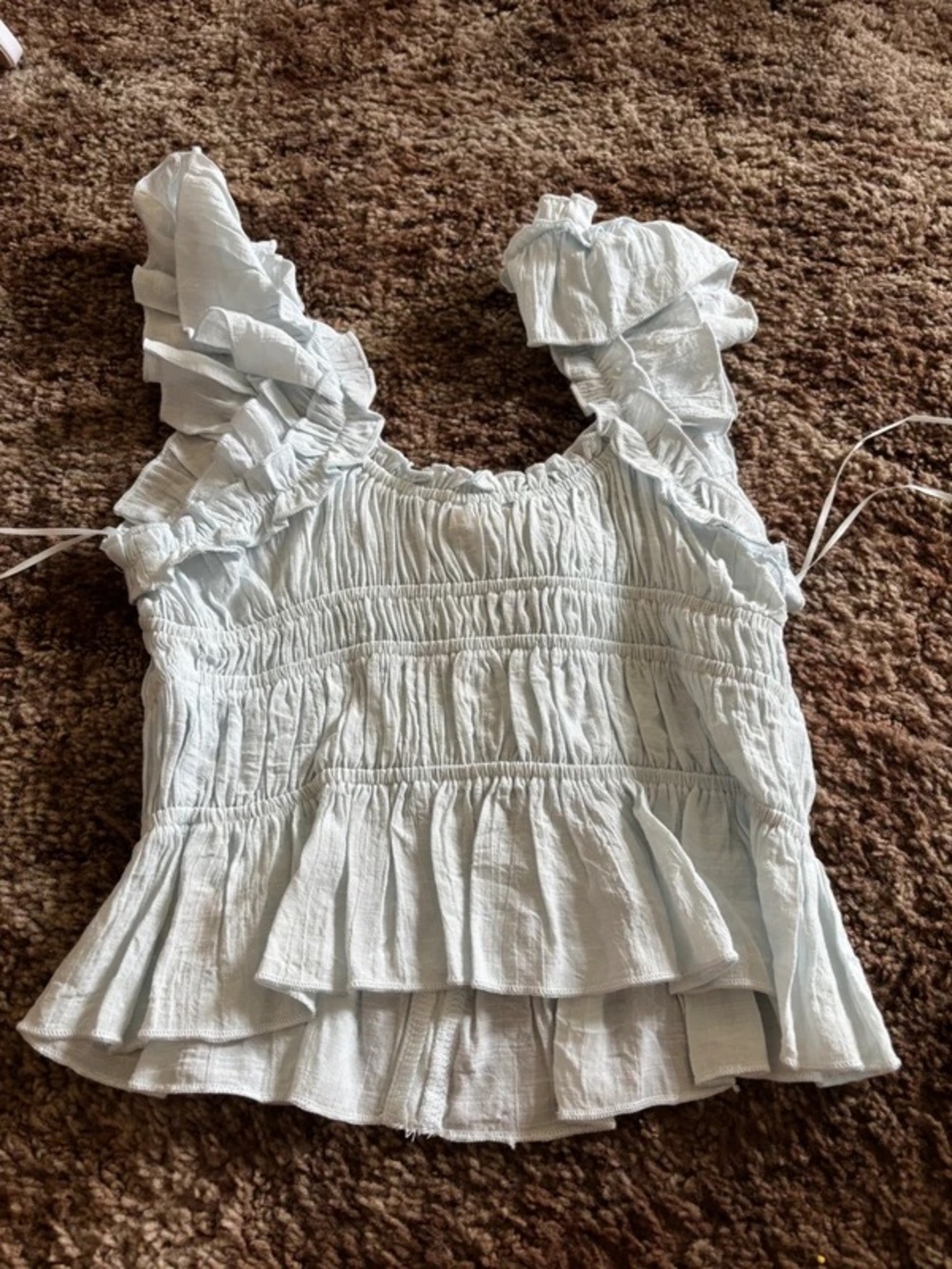Light Blue Ruffle Button-Front Smocked Tank Top - Picture 3 of 3